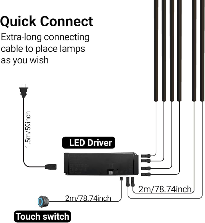 HAMRVL Black LED Recessed Lighting Kit - 6 PCS 16-Inch 3000k Dimmable Warm White LED Lights with Touch Switch, Wall Panel Light for Wood Slat Wall Panels, Headboards, Stairs, Under Cabinet, Home Decor