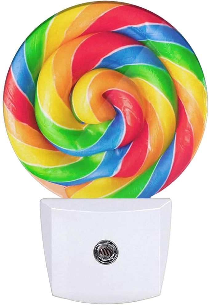 EKOBLA Lollipop Candy Night Light, Colorful Swirl Plug-in Night Lights with Dusk-to-Dawn Sensor for Women Girls Boys Gift, 0.5W Sleep Friendly for Bedroom Bathroom