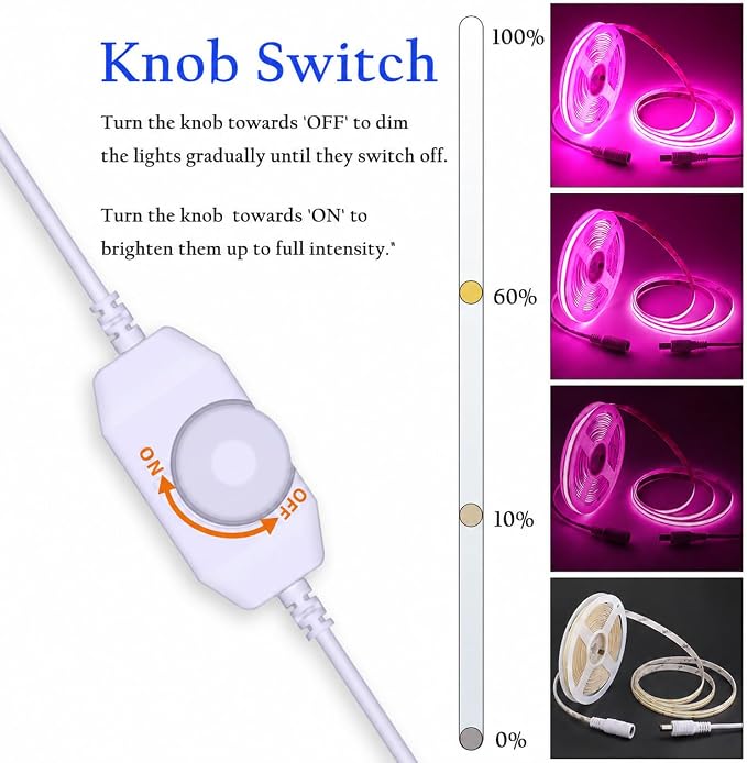 LED Strip Lights 24V COB Pink Dimmable LED Lighting 16.4ft (Kit) | Bright, Dotless High Density 7.2/m, 8mm Width Cuttable Flexible, Home DIY Commercial Decoration