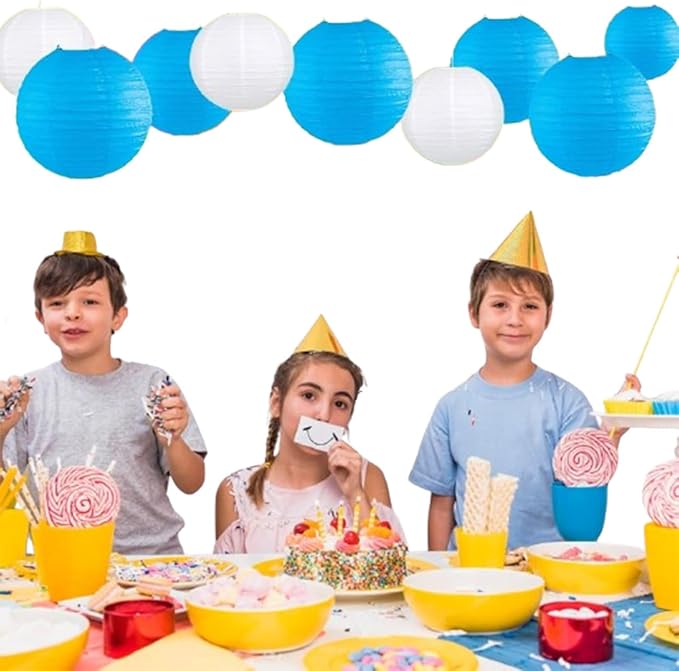 Blue Paper Lanterns Decorative,Hanging Chinese Lanterns Indoor Outdoor for Birthday, Wedding, Christmas, Bridal, Home Decor, Ceiling Decorations(Size of 4”, 6”, 8”, 10”,12Pcs)