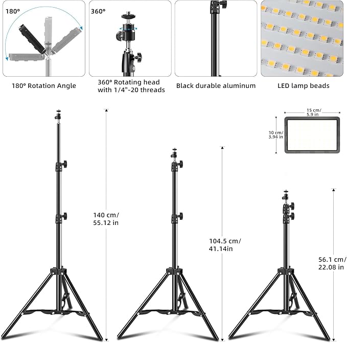 LED Video Light Kit 2Pcs, Hagibis Studio Lights 18 Color Filters for Photography Lighting with Adjustable Tripod Stand Streaming Lights for Photo Camera Recording Computer Zoom Stream TikTok YouTube