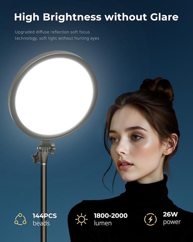 Aureday 12” Ring Light with Stand and Phone Holder, 79” Tall LED Circle Light with Weighted Base & Remote, Dimmable Floor Lamp for Video Recording, Barber, Live Stream, Makeup, Photography