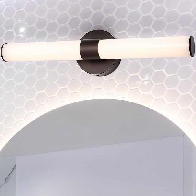 JONATHAN Y 20" Oil Rubbed Bronze/White Integrated LED Vanity Light, Mid-Century Modern Iron Sconce with Frosted Acrylic Shade, Dimmable Bathroom Light Fixture for Mirror, 3000K (JYL7119C)