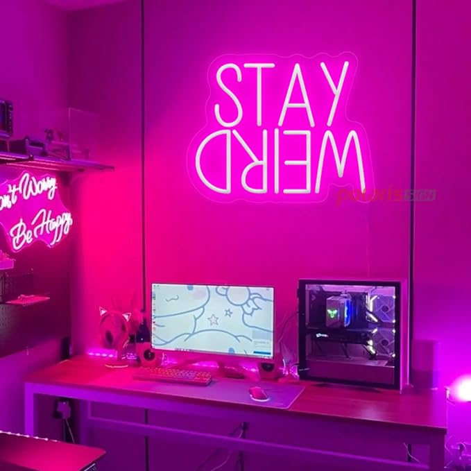 Stay Weird Neon Sign Neon Signs for Wall Decor Neon Light Sign with USB Neon Lights LED Neon Sign for Bedroom Living Room Study Room LED Signs for Wall Decor Birthday Teen Gift