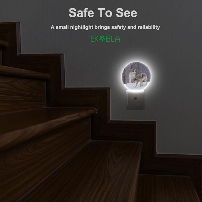 EKOBLA Wolf Spirits Night Lights Plug into Wall Wolf Howling in Woods Magical Wildlife Animal Plug-in Nightlights Dusk to Dawn Sensor Home Wall Decor Round Lamp for Boys Girls Men Women