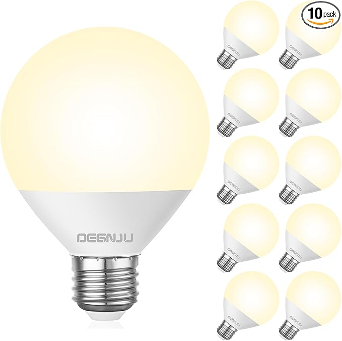 LED Vanity Light Bulbs, 60W Equivalent, Bathroom Light Bulbs 3000K Warm White, 800 Lumens, G25 Globe Bulb for Makeup Mirror, Round Shape, 7W, 120V, Non-Dimmable, 10 Pack