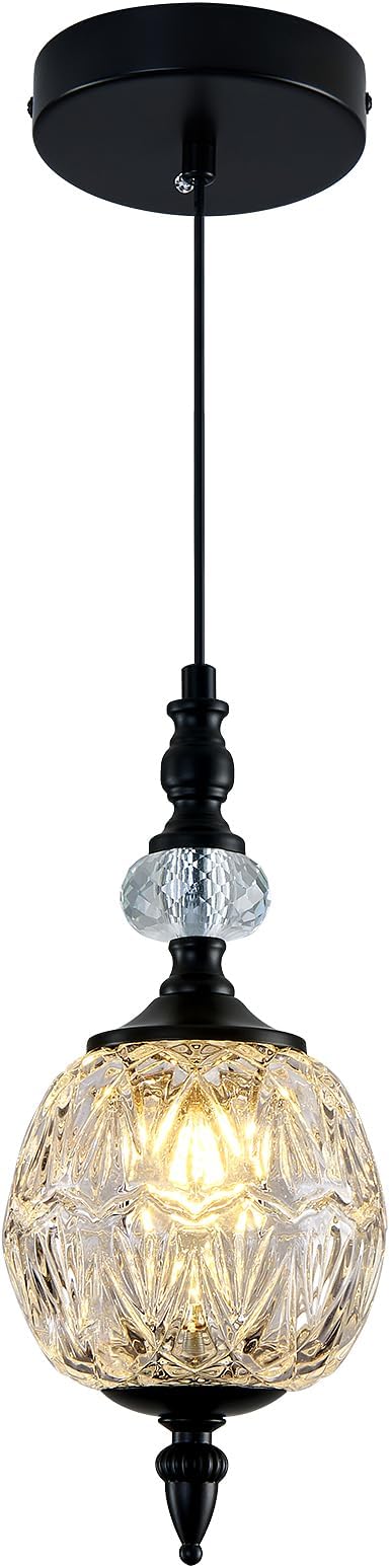 Piepooye 4.72" Vintage Mini Black Glass Pendant Light for Kitchen Island | Adjustable Hanging Ceiling Light Fixture Farmhouse Chandelier Dining Room Bedroom Foyer Entryway