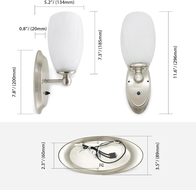 RV Wall Light Interior LED Light Fixture 12 Volt DC | Ice-Cracked Glass Wall Lights for Camper Trailer, 5th Wheel Decor Lighting-with on/Off Switch, Soft White Lighting