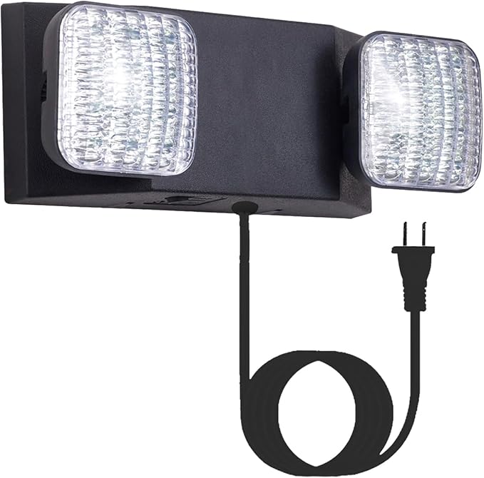 TANLUX LED Emergency Lights with Battery Backup, Commercial Emergency Light Fixtures for Business Home Power Failure Emergency Exit Sign Lighting with 1.0 Meter Plug in Cord AC120V UL Listed, Black