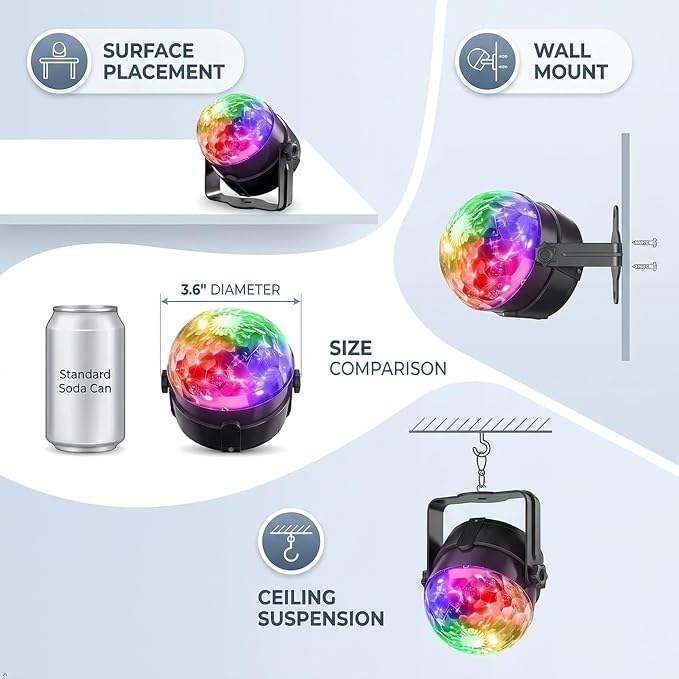 2-Piece Party Lights, Voice Controlled with Remote Control | Disco Ball Lights, DJ Strobe Lamp, Wedding Bars, KTV Karaoke/New Year's Eve Halloween Christmas Decorations. ﻿