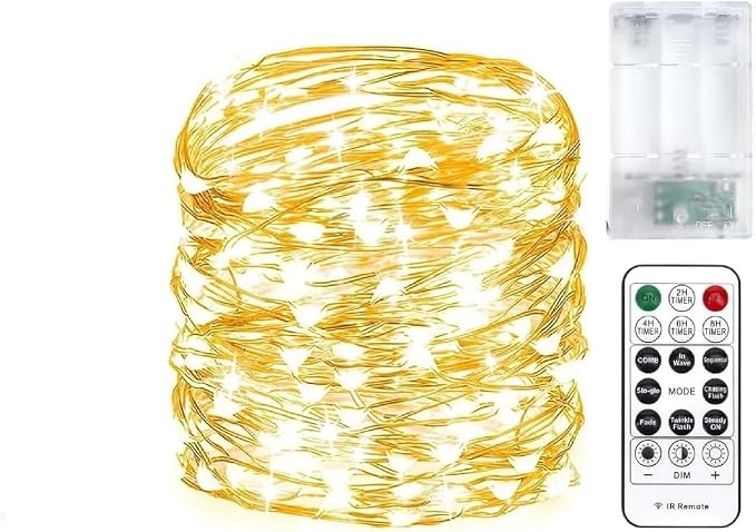 Fairy Lights Battery Operated 16FT 50 LED Tangle-Free Twinkle String Lights with Timer Remote, Silver Wire Waterproof Indoor Outdoor for Bedroom Christmas Wedding Dorm Decor Warm White