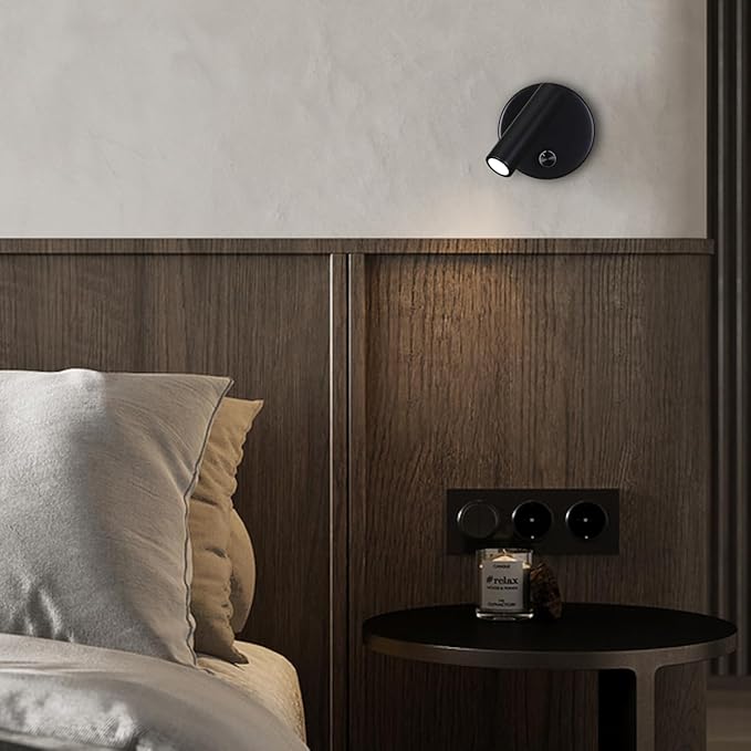 Surface Wall Mounted Reading Light Sconces Lamp Physical Knob Dimmer Switch LED 5W Warm White 3000K (Black Hardwire)