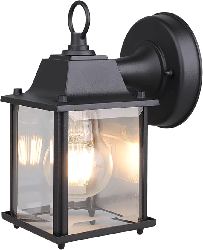 Outdoor Light Fixture, Classic Die-Cast Aluminum & Tempered Glass Porch Light for House, E26 Base (60W Max) Waterproof Wall Lantern for Front Door Garage Garden, ETL Qualified, Black, 1 Pack