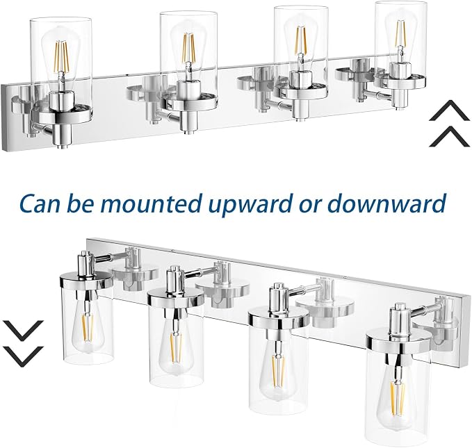 Aipsun Bathroom Vanity Light Farmhouse 4 Light Chrome Vanity Lighting Fixtures with Clear Glass Shade(Exclude Bulb)