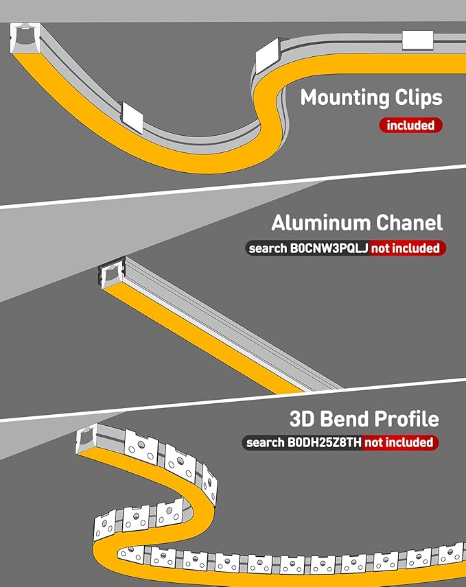 3D LED Neon Rope Light AC 120V 10x10mm, 2800K Warm White,65.6ft | Top & Side Bend, 400LM, Dotless, Driverless, IP65 Waterproof, Cold-Resistant, ETL Listed, Silicone Strip, for Home Commercial