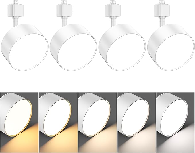 5 Color Diffuse LED Track Lighting Heads H Type Track Light Heads Dimmable Kitchen Track Lighting Fixtures Ceiling, Compatible with H Track Rails - Flicker Free CRI90+ 20W 2000lm, 4 Pack White