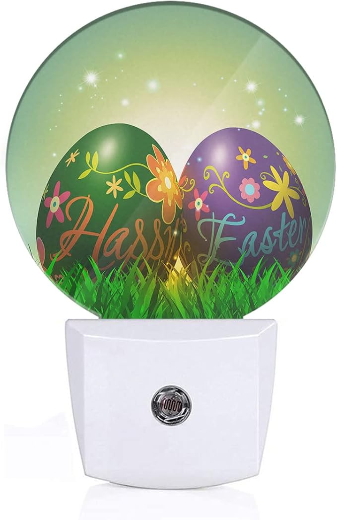EKOBLA Happy Easter LED Night Light Colorful Easter Eggs Plug-in Nightlights Home Auto Sensor LED Dusk to Dawn Light for Bedroom Bathroom Kitchen Corridor