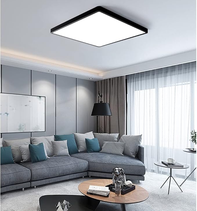 12inch 24W LED Flush Mount Ceiling Light, 4000K Square LED Ceiling Light, Black Flat Panel Lighting for Bedroom, Kitchen, Living Room