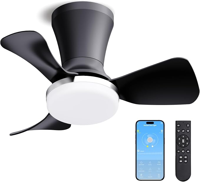 LANMEL Metal Ceiling Fan with Lights and Remote, 22 Inch, Silver & Black | Modern Low Profile Flush Mount, Reversible, 3CCT Dimmable, Quiet, LED, For Bedroom, Living Room, Indoor/Outdoor Patio Use