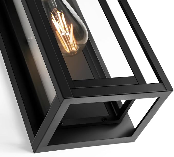 15" Outdoor Wall Lights, Black Exterior Lighting Fixtures, 2 Pack | Large Size, Anti-Rust, Waterproof, Tempered Glass, Easy Installation, Modern & Classic Outdoor Sconces for House Porch Garage