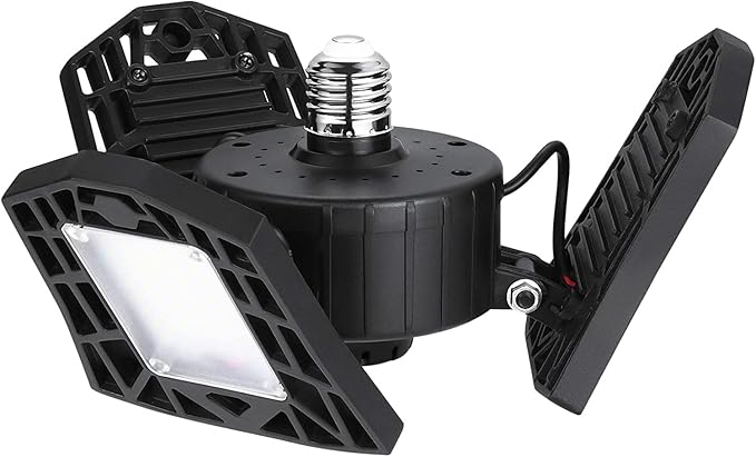Deformable LED Garage Light - 6000 Lumen 4500K Neutral Light 60W, Three Leaf Garage Organization Ceiling Lighting 1-Pack