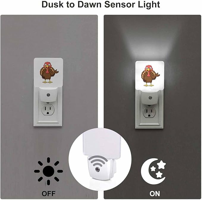 LED Night Light Plug into Wall with Dusk to Dawn Light Sensor White Energy Efficient Smiling Brown Turkey Bird Nightlight for Bedroom Bathroom Hallway Living Room Kitchen