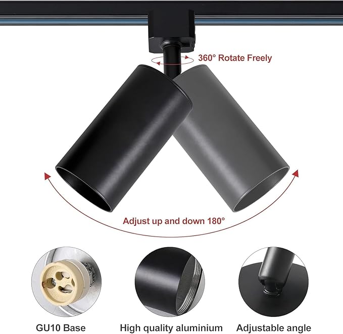 Plug in Track Lighting with Power Cord, 4-Light GU10 Track Lighting Kit with 3.3FT H Type Track Lighting Rails, Modern Kitchen LED Track Lighting Fixtures Ceiling Spot Light, Black (No Bulbs)