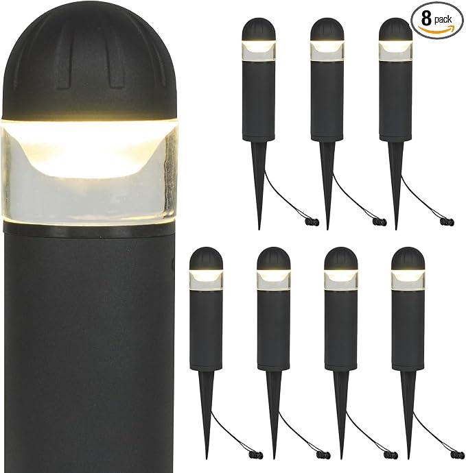 Low Voltage Landscape Lighting, 2W 200LM 12V LED Bollard Lights Outdoor Waterproof with Connectors, Aluminum Housing Driveway Pathway Walkway lights 3000K Warm White, ETL UL CSA Listed, 8 Pack