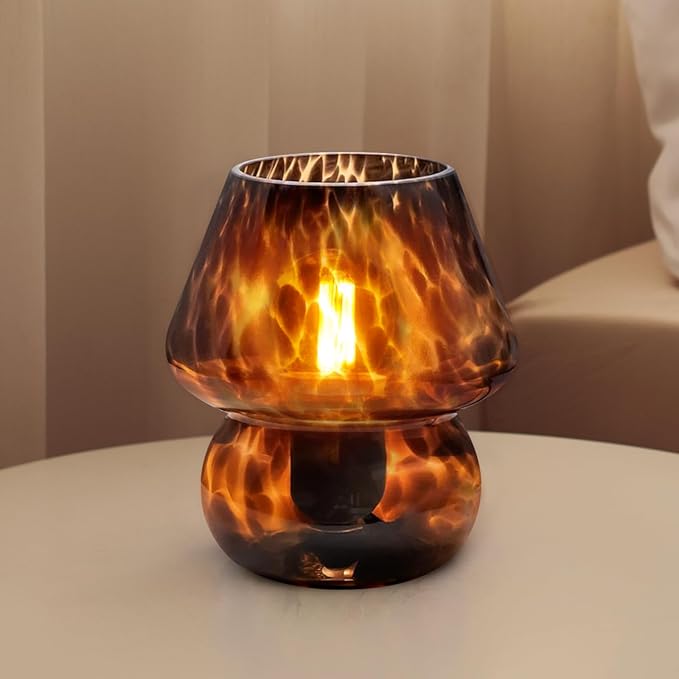 Mushroom Lamp Small Lamp Table Lamp for Bedroom, Desk Bedside Lamps for Living Room,Mushroom Decor Cute Mini Modern Mid Century Lamps for Night Stands,Aesthetic Home Decor (Flame Black)