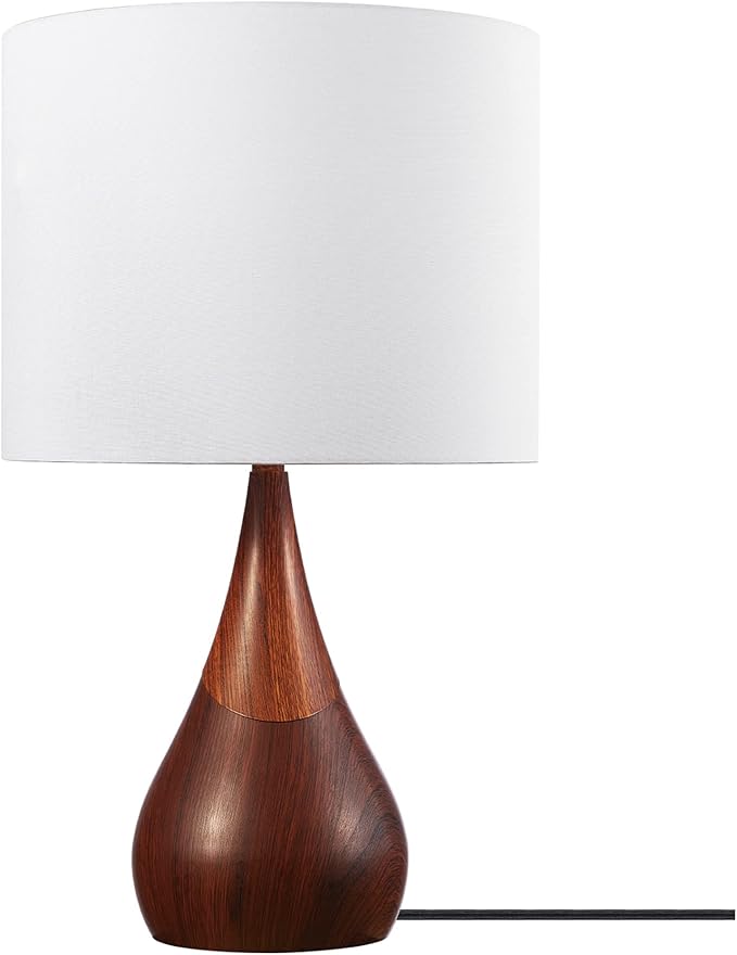 Globe Electric Novogratz x 65862 Harrington 20" Table Lamp, 2-Tone Faux Wood, White Cotton Shade