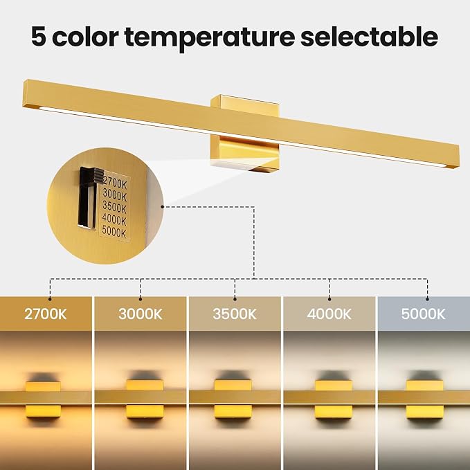 Modern Bathroom Vanity Light Gold Bathroom Light Fixture Over Mirror 32 Inch 26W Dimmable 5CCT LED Vanity Light Bar for Bathroom Mirror Cabinets Bedroom