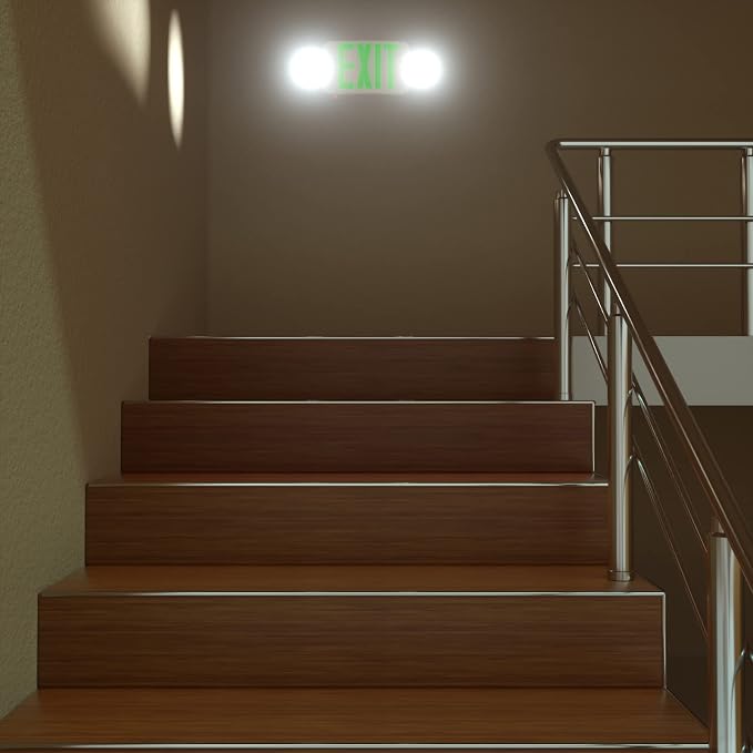 Freelicht 12 Pack Green Double-Sided LED Exit Signs with Emergency Light | UL Listed,Two Adjustable Heads,Wall & Ceiling Mount,Hard Wired,120/277V AC, 90 Min Backup,Flame Retardant,Commercial Use