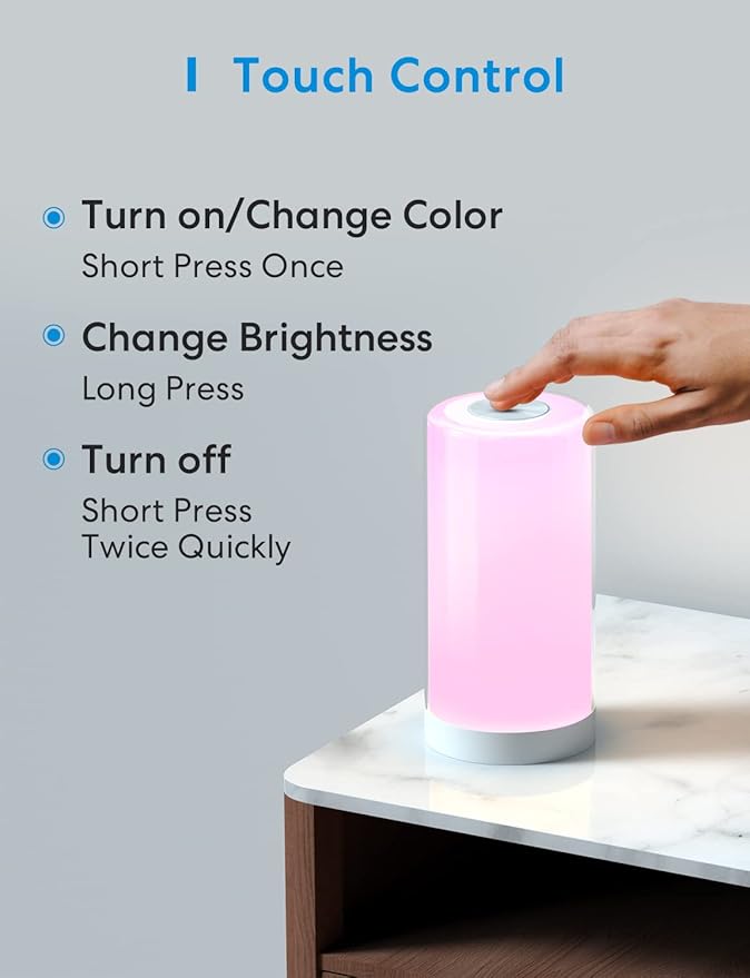 meross Smart Table Lamp, Compatible with Apple HomeKit and Amazon Alexa | Bedside Lamp, Work with Google, SmartThings, Siri, Tunable White and Multi-Color, Touch Control, Voice and App Control