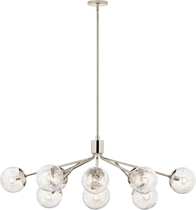 Kichler Silvarious 12-Light Linear Convertible Chandelier, Soft Modern Light with Clear Crackled Glass in Polished Nickel, for Dining Room or Living Room (17.75" x 26.75" x 48"), 52703PN