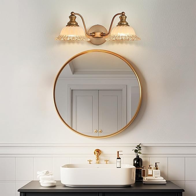 Vintage Vanity Light Brushed Brass 2 Light Vanity Lights for Bathroom Vanity Light Fixtures