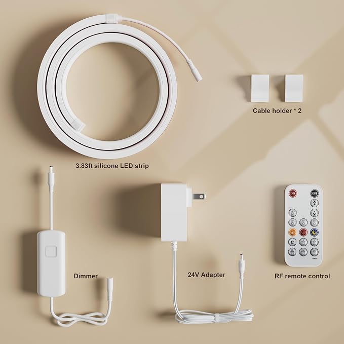 MY BEAUTY LIGHT Bright Silicone LED Under Cabinet Lights, 3.8ft Plug-in 4000K 950lm Warm White Dimmable Under Cabinet Lighting Strip with RF Remote for Kitchen, Under Counter, Bedroom, Bathroom Decor