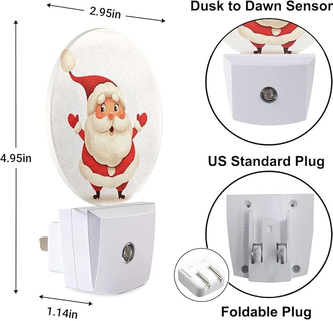 Santa Joy Christmas Night Light Plug into Wall Winter Plug-in Night Lights with Dusk-to-Dawn Sensor for Bedroom, Bathroom and Living Room 0.5W Sleep Friendly for Women/Girls/Boys Gift