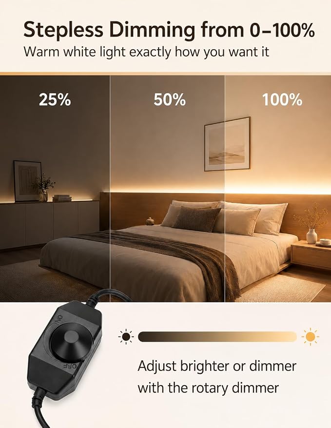 Dimmable Warm White LED Neon Rope Light 32.8FT Adapter Included | Flexible Cuttable IP65 Waterproof LED Rope Light for Bedroom, Kitchen, Patio, Indoor Outdoor Decor, DIY Design