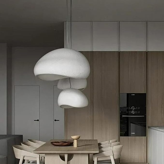 JAYMP 80cm Wabi Sabi Pendant Light for Living Room Hallway Restaurant Modern Hanging Lamp E26 Base Japanese Style Bird Nest Shape Lighting Fixture, 1 Pack (Matte White,B Shape, 80cm/31.5in)
