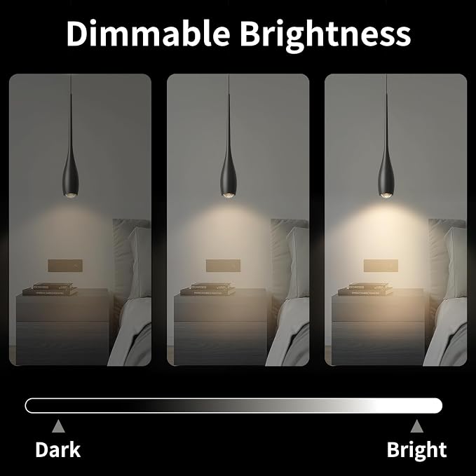 Black Pendant Light for Kitchen Island, LED Dimmable Pendant Light fixtures, Small Modern Industrial Hanging Pendant Light for Over Sink, Bar, Dining Room, Bedside（1-Pack）