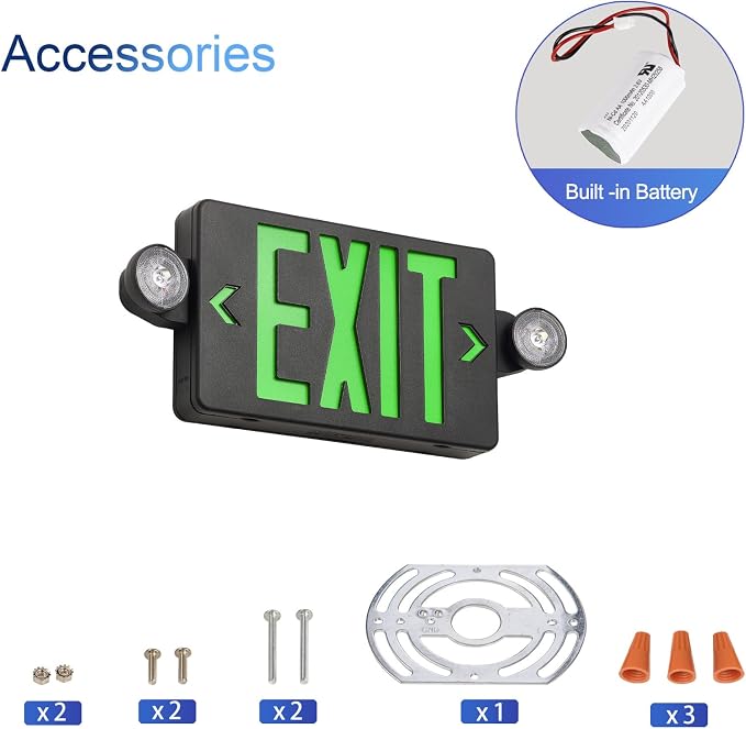 TANLUX Green Exit Sign with Emergency Lights, LED Emergency Exit Light with Battery Backup, Black Housing, UL Listed, AC 120/277V, Commercial Emergency Lights Combo for Business - 4 Pack