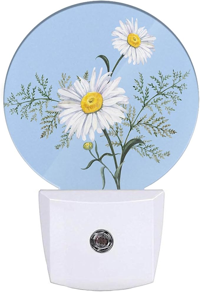EKOBLA Daisy Night Light, Watercolor White Daisy Flower Night Lights Plug Into Wall with Auto Sensor for Home Decor
