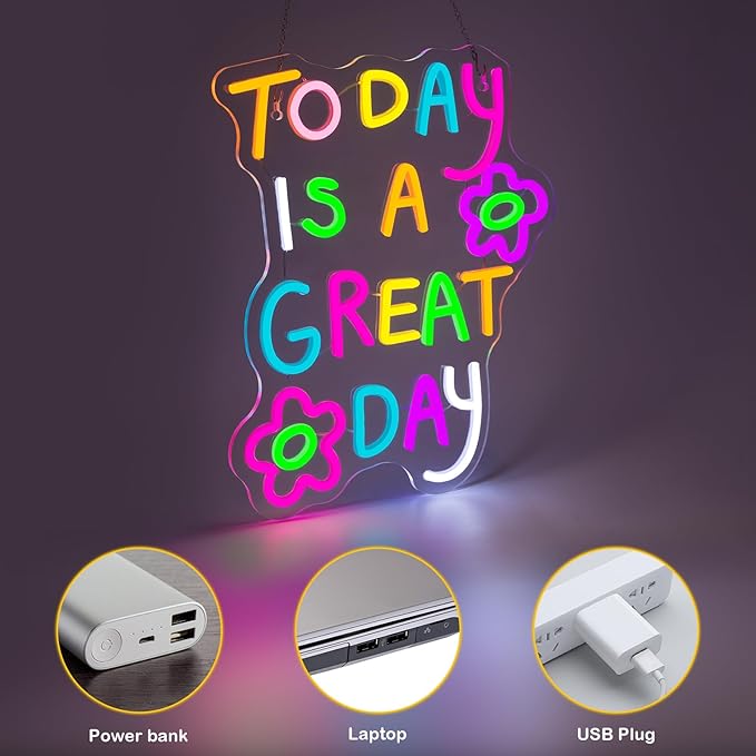 Classroom Neon Lights Today is a Great Day Neon Sign for Wall Decor in Coffee Bar Bedroom Reading Lights Up Sign for Classroom Library LED Books Decor Gifts to Teens Teachers