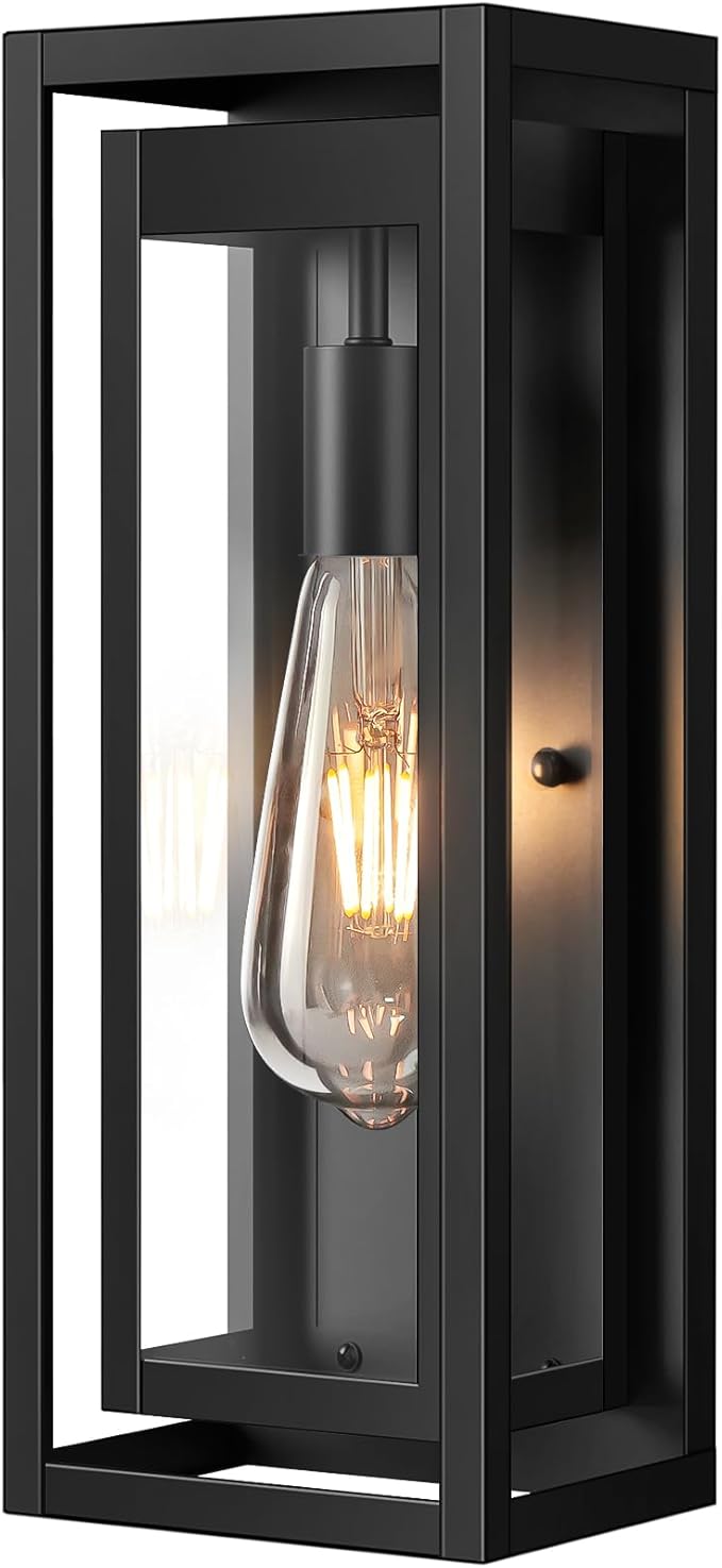 15" Large Outdoor Light Fixture Wall Mount, Matte Black Outdoor Sconce Lights, Modern Waterproof Exterior Porch Lights with Clear Glass Shade for Front Door, Garage, 1 Pack