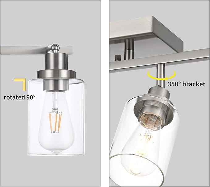 5 Light Multi-Directional Track Lighting Kit Brushed Nickel Kitchen Track Lighting Fixtures Ceiling Vanity Light Fixture with Clear Glass, Modern Rotatable E26 Spotlight for Kitchen Bathroom Hallway