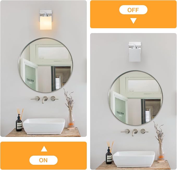 Modern Bathroom Light Fixtures Over Mirror, Vanity Lights for Bathroom Wall Sconces with Milky White Glass Shades, E26 Socket (Bulbs Not Included), 1 Light, Chrome