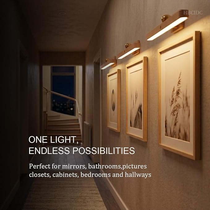 Led Rechargeable Bathroom Light Fixtures Three-Level Dimmable Touch Control Vanity Lights,Magnetic Vanity Light Bar for Bathroom Living Room Bedroom | Rechargeable USB C,3-level dimming, touch control, beech finish, ideal for halls,cabinets,living room...