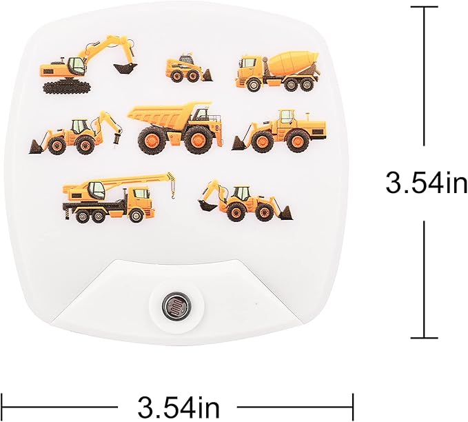 2 Pack - Cartoon Engineering Vehicle LED Plug-in Night Light for Kids - Wall Lamp Take Good Care Children Sleep Light Sensor Auto Controlled Nightlights for Baby Nursing