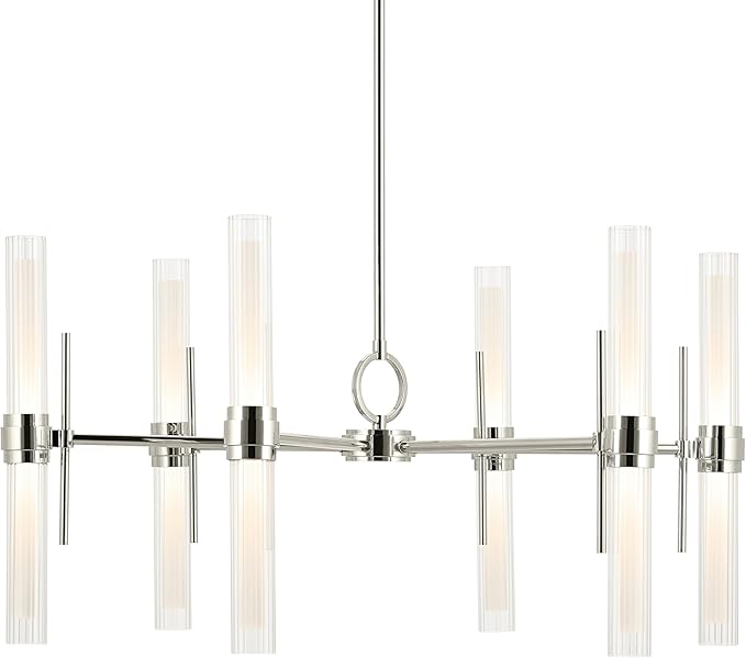 Kichler Riven LED 12-Light Chandelier with Clear Fluted Glass in Polished Nickel, Sloped Ceiling Compatible, for Kitchen or Dining Room (17" x 33"), 52752PNLED