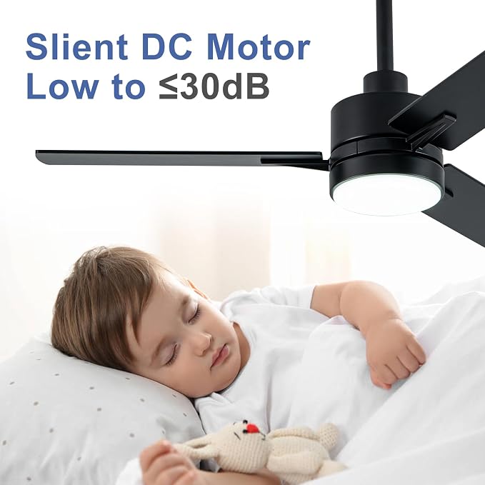 LANMEL Metal Ceiling Fan with Lights and Remote, 42 Inch, Black | Modern Low Profile Flush Mount, Reversible, 3CCT Dimmable, Quiet, LED, For Bedroom, Living Room, Indoor/Outdoor Patio Use